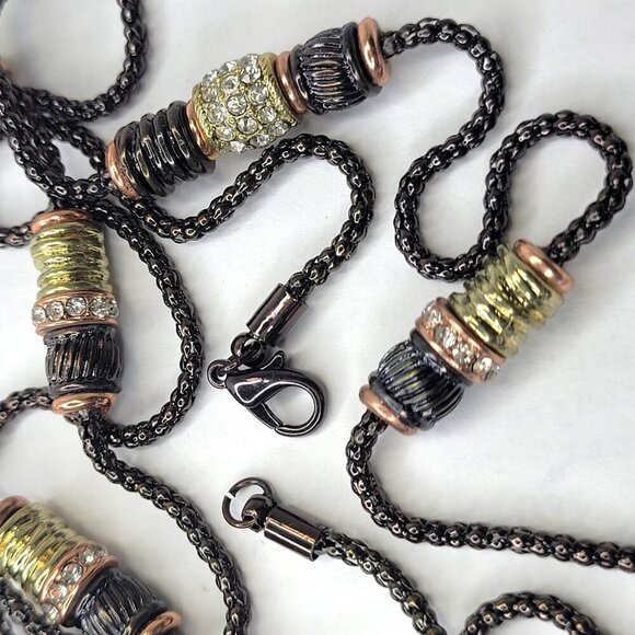 Bronze Gold Necklace With Rhinestones - Picture 8 of 9